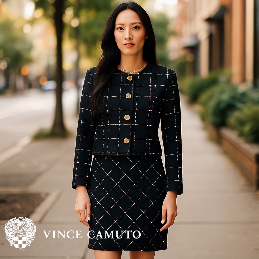Vince Camuto
Women's Button Front Tweed Jacket Medium & Tweed Short Skirt Sz 6